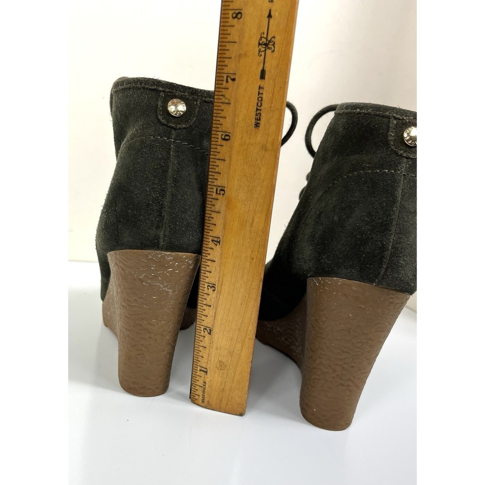 Michael Kors Size 8 Wedge Booties Green Gray Suede Lace-Up Platform Ankle Great! - Picture 10 of 16
